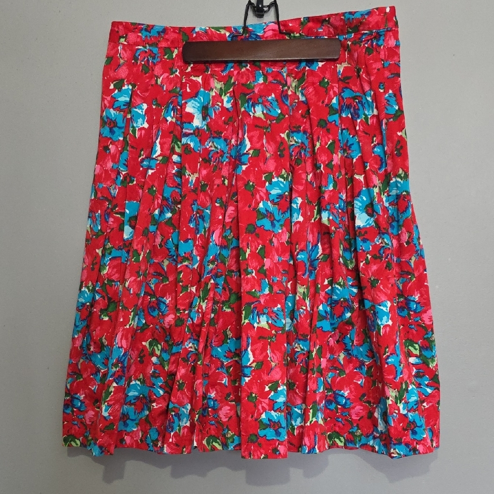 Talbots Red and Blue Floral A-Line Skirt